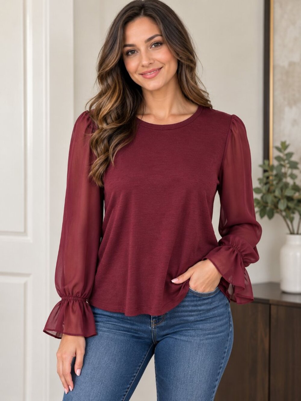 Dynamite pulloverwith sheer sleeves- medium